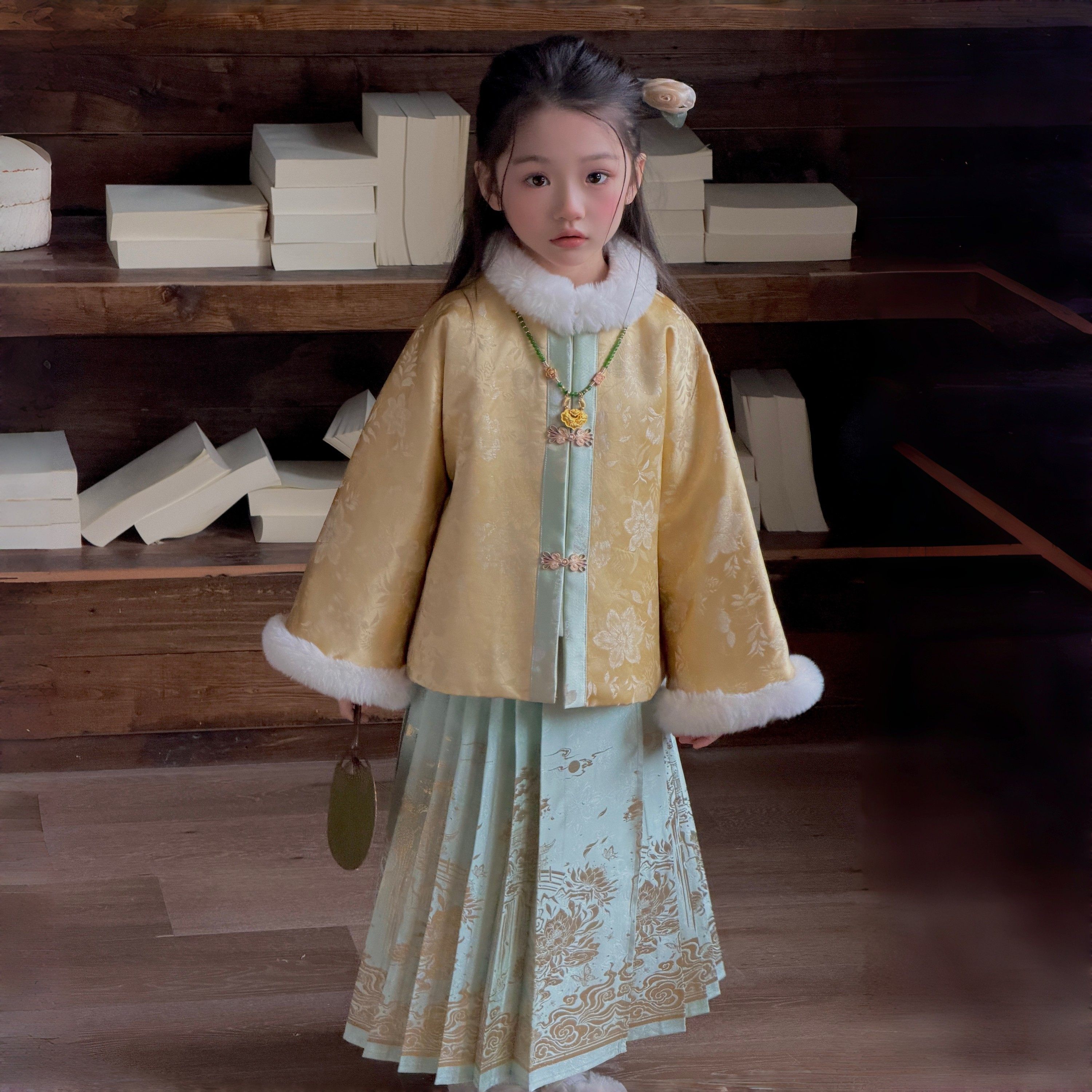 「大明贵女」女童明制汉服织金刺绣马面裙套装云锦缎昭君袄拜年服,童装/婴儿装/亲子装,汉服,淘宝优惠券,粉丝福利购,淘宝优惠卷