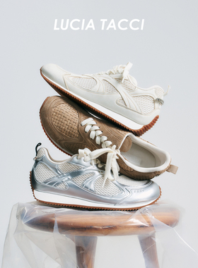 LUCIA TACCI达人推荐｜四季网面牛皮拼接轻便休闲系带慢跑鞋女