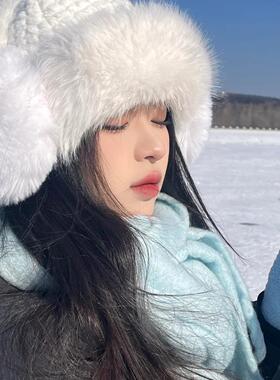 毛绒帽大头围可爱显脸