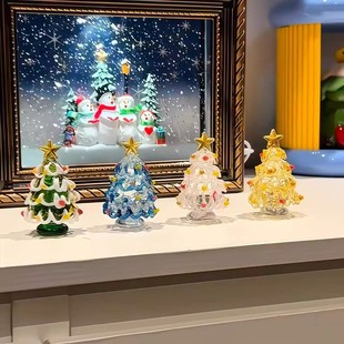 圣诞装饰品琉璃圣诞树淄博手工拉丝迷你圣诞树小摆件桌面工艺品