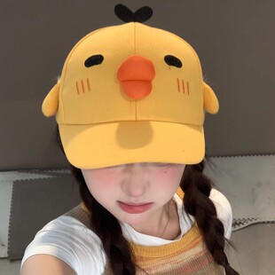 可爱搞怪红唇小黄鸡棒球帽女显脸小大头围宽檐鸭舌帽子2026新款潮
