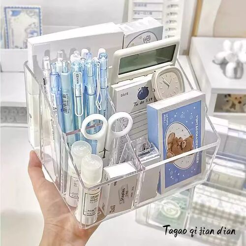 亚克力桌面收纳盒透明笔筒学生文具整理盒办公桌多功能杂物置物架