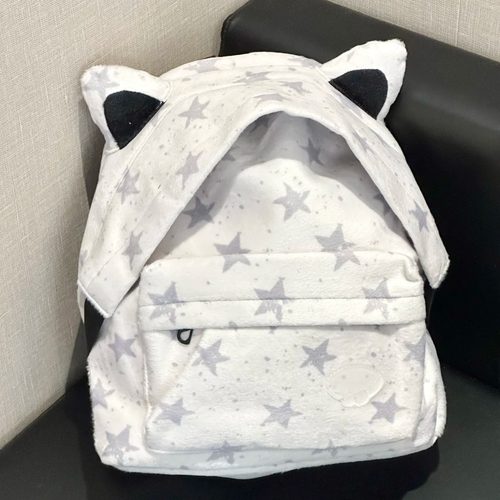 可爱星星猫耳朵背包毛绒双肩包女大容量旅行书包初中生上课背包