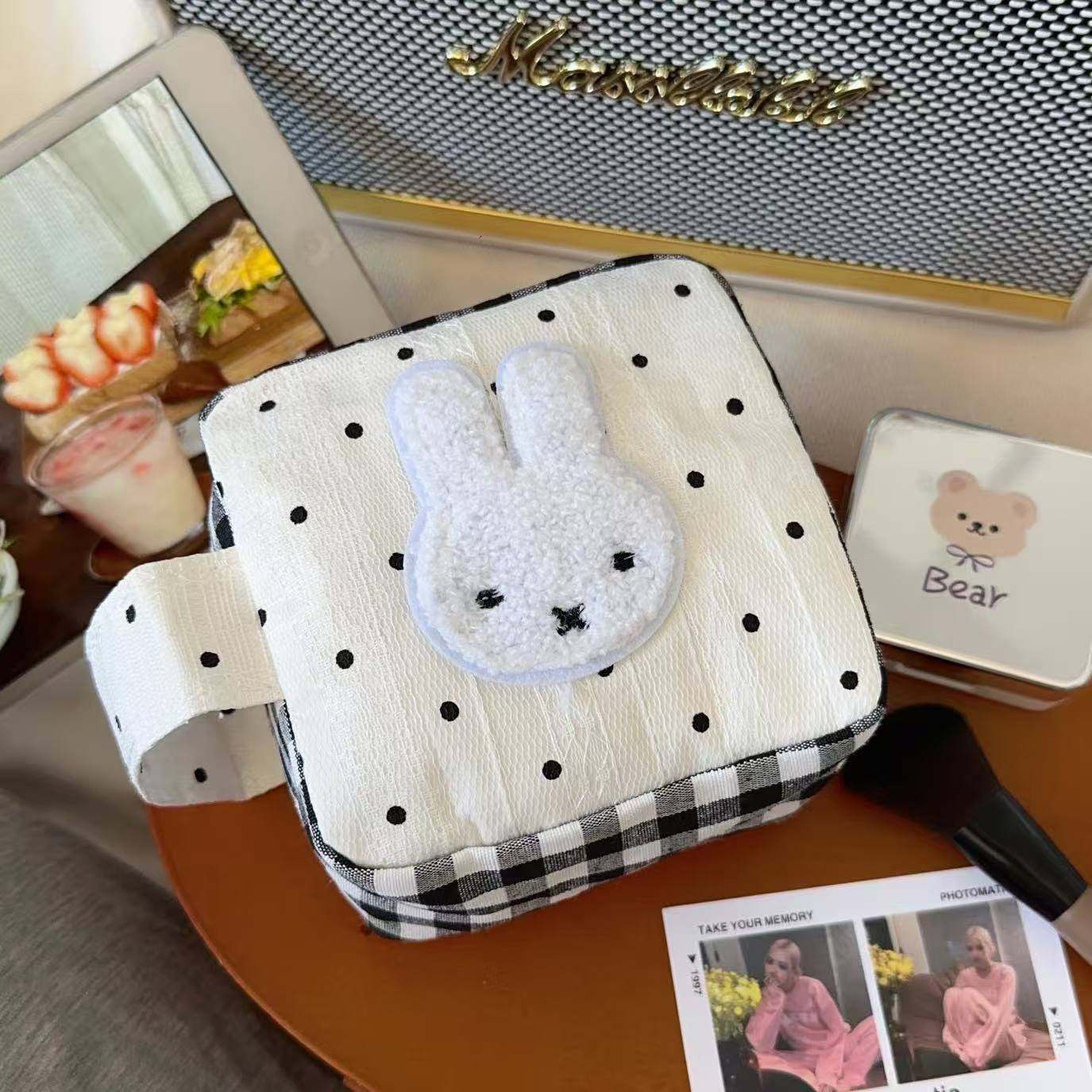 可爱波点米菲兔拍立得收纳包韩版ins小方包相机包便携手提收纳袋,3C数码配件,一次成像相机专用包,淘宝优惠券,粉丝福利购,淘宝优惠卷