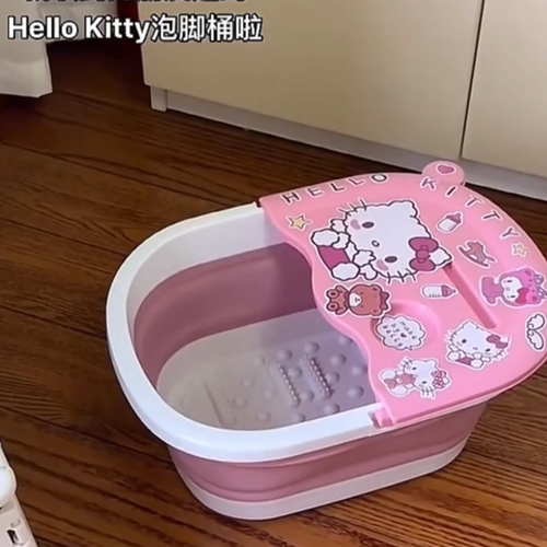 卡通小猫泡脚桶学生宿舍可伸缩洗脚便携家用折叠小猫便携泡脚盆