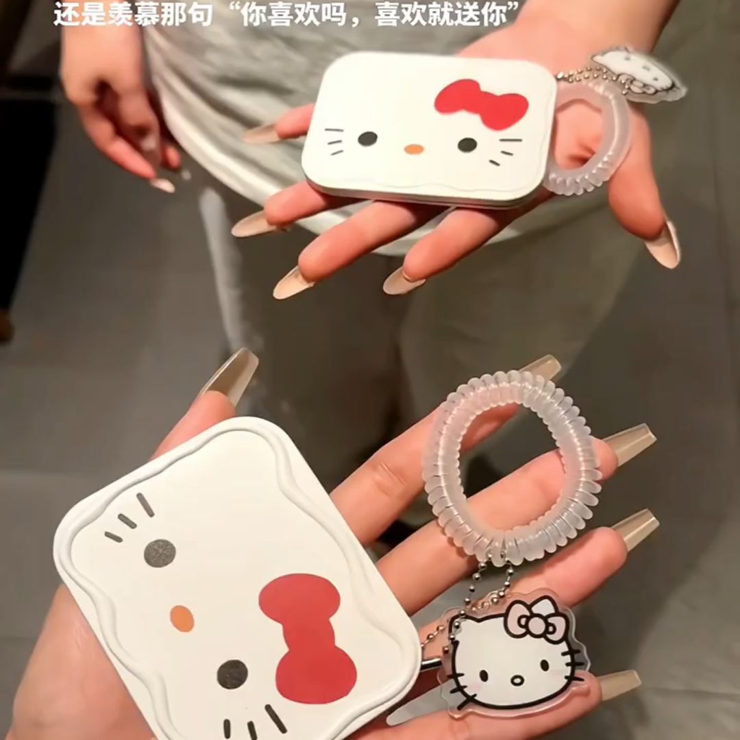 可爱小猫便携化妆镜带梳子可折叠补妆镜梳一体套装上课外出补妆