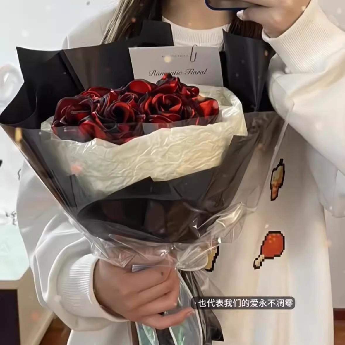 【不会枯萎的玫瑰花】diy材料包不凋谢告白送女友礼物丝带玫瑰花