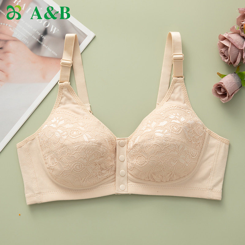 ab内衣薄款无钢圈背心式大码胸罩弹力舒适前开扣妈妈文胸E930