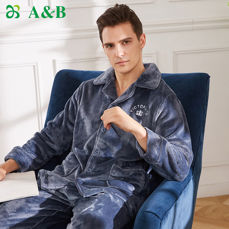 AB内衣男士法兰绒家居套装