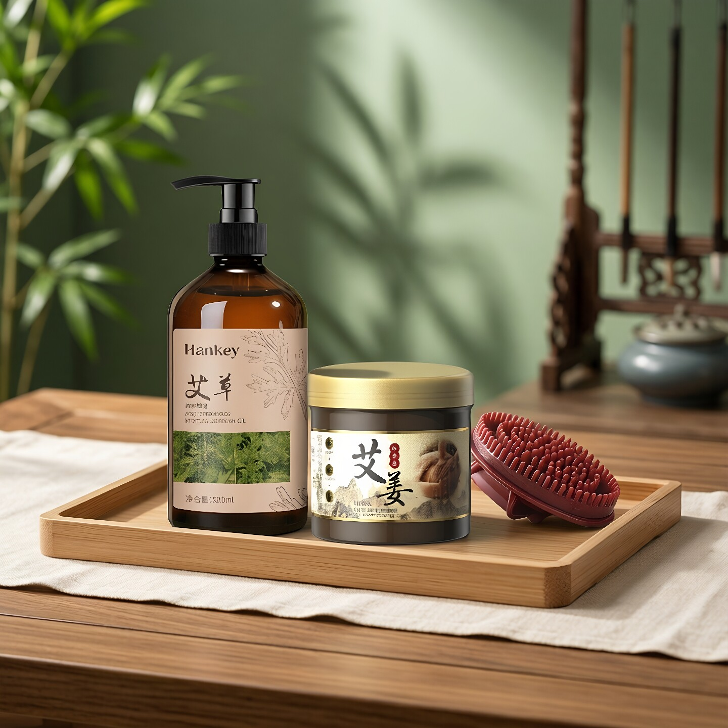 发热型老姜艾草身体护理乳霜保湿滋润姜艾按摩膏按摩精油套装正品
