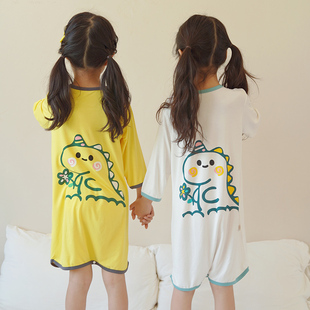女童连体睡衣夏季 薄款 莫代尔婴儿卡通睡袋儿童女孩宝宝空调家居服