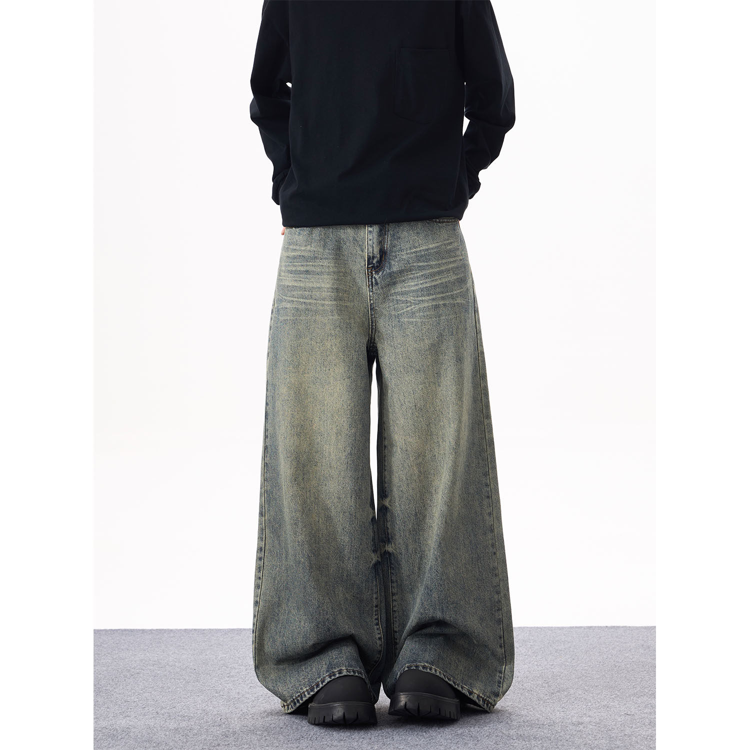 KYNOS 美式复古vintaget水洗做旧牛仔裤男女宽松休闲阔腿拖地长裤,男装,牛仔裤,淘宝优惠券,粉丝福利购,淘宝优惠卷