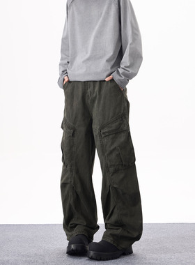 KYNOS 美式街头复古水洗多口袋工装裤男女宽松垂感阔腿休闲长裤潮