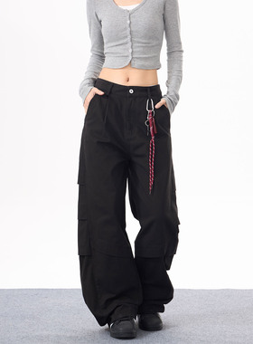 KYNOS 美式高街挂绳设计伞兵工装裤男女休闲vibe宽松阔腿拖地长裤