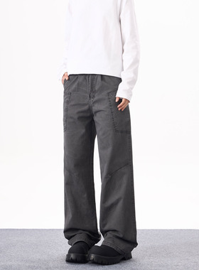 KYNOS 美式cleanfit水洗高街工装裤男女设计感直筒宽松休闲长裤潮