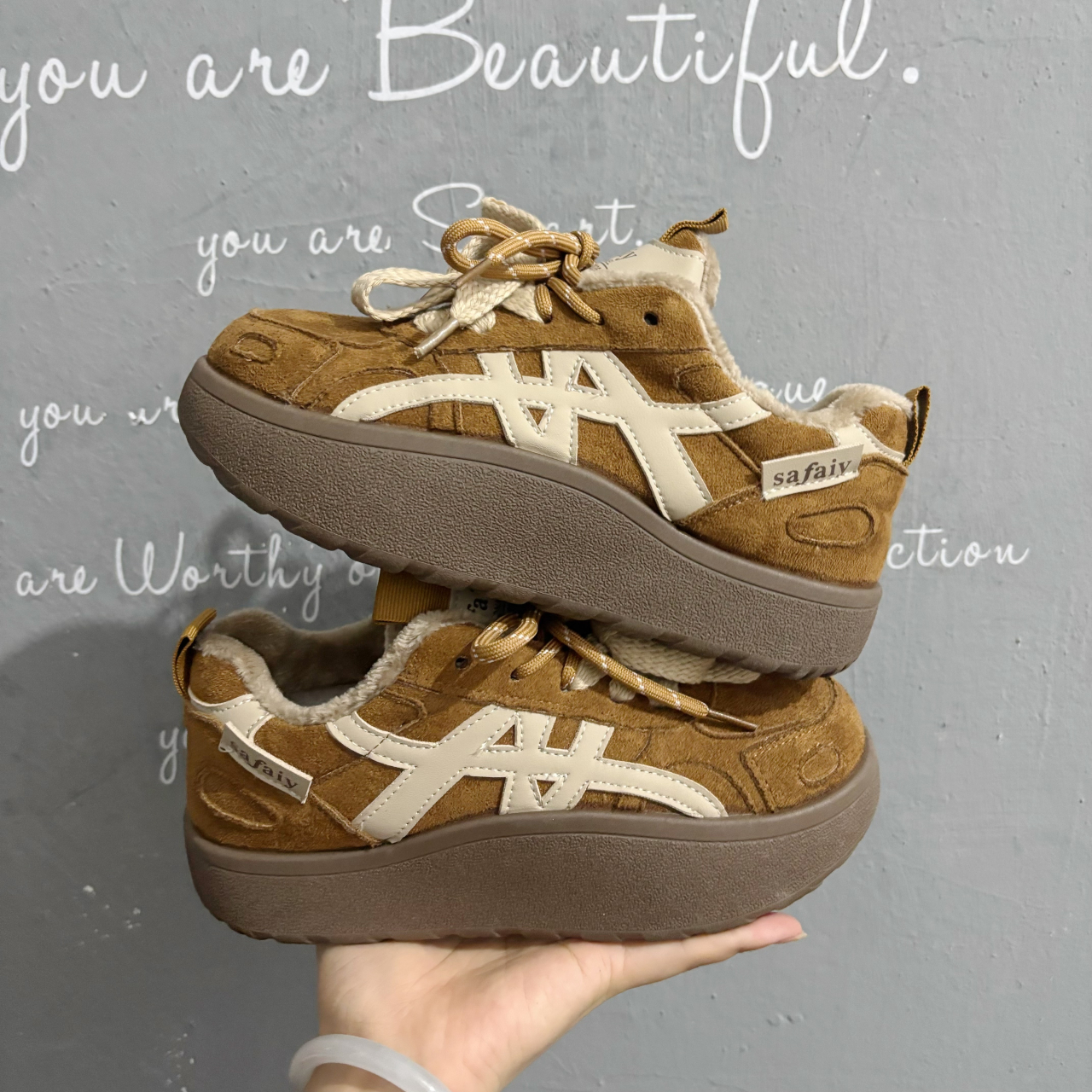 复古德训鞋女绒面厚底百搭板鞋