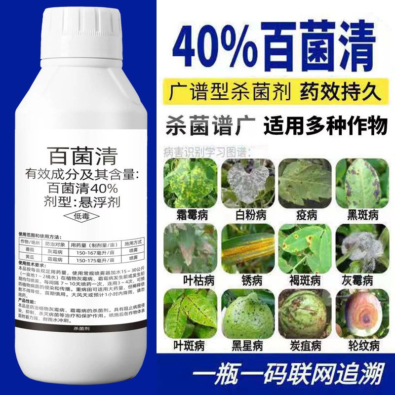 40%百菌清果树蔬菜花卉杀菌剂防治锈病炭疽病叶斑病霜霉病叶斑病