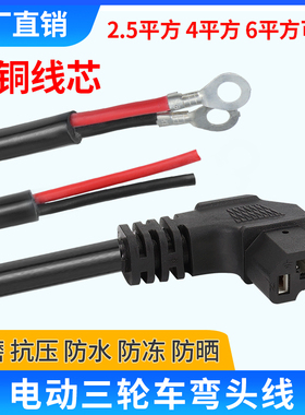 电瓶车公母三孔插头三轮车电池电源弯头线T型充电器插头插座加长