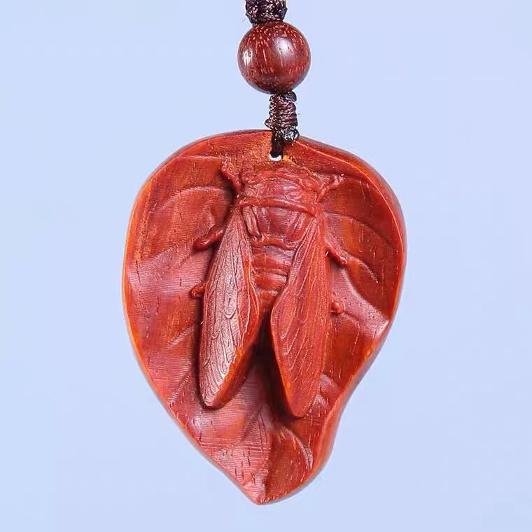 小叶紫檀知了蝉吊坠红木汽车钥匙项链挂件一鸣惊人木雕手把件文玩