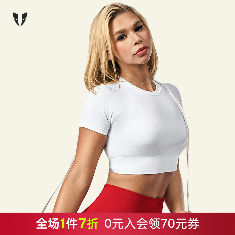 马甲线运动短袖t恤女修身户外跑步上衣短款健身训练瑜伽服夏薄款