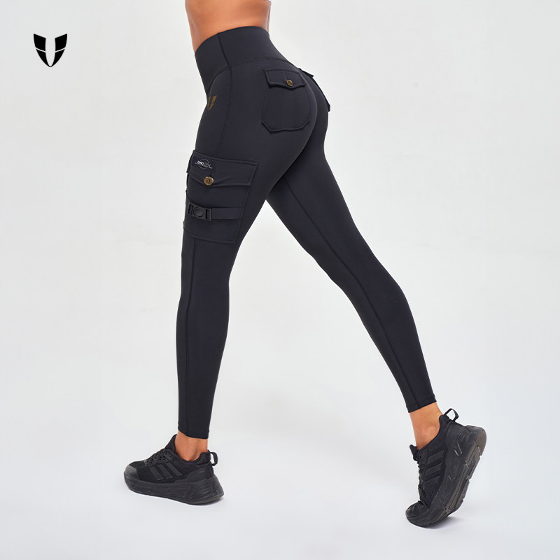 马甲线女夏薄款跑步运动长裤蜜桃臀工装压缩外穿带后口袋款瑜伽裤