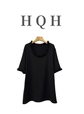 『1481#』小众设计感花边圆领领宽松随性慵懒感软糯显瘦短袖T恤