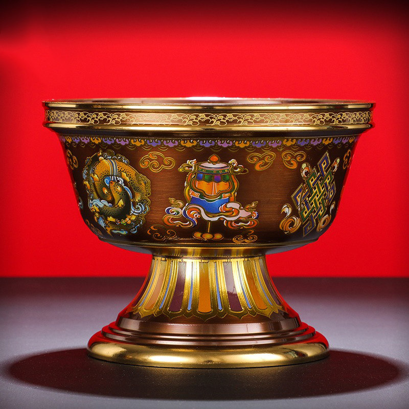 藏传密宗纯铜供水碗佛前净水杯圣水杯西藏式八吉祥雕花供佛供水杯