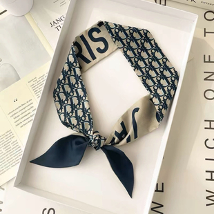 D家字母千鸟格动物长条丝巾女18姆米真丝绑包手柄丝带发带装饰品