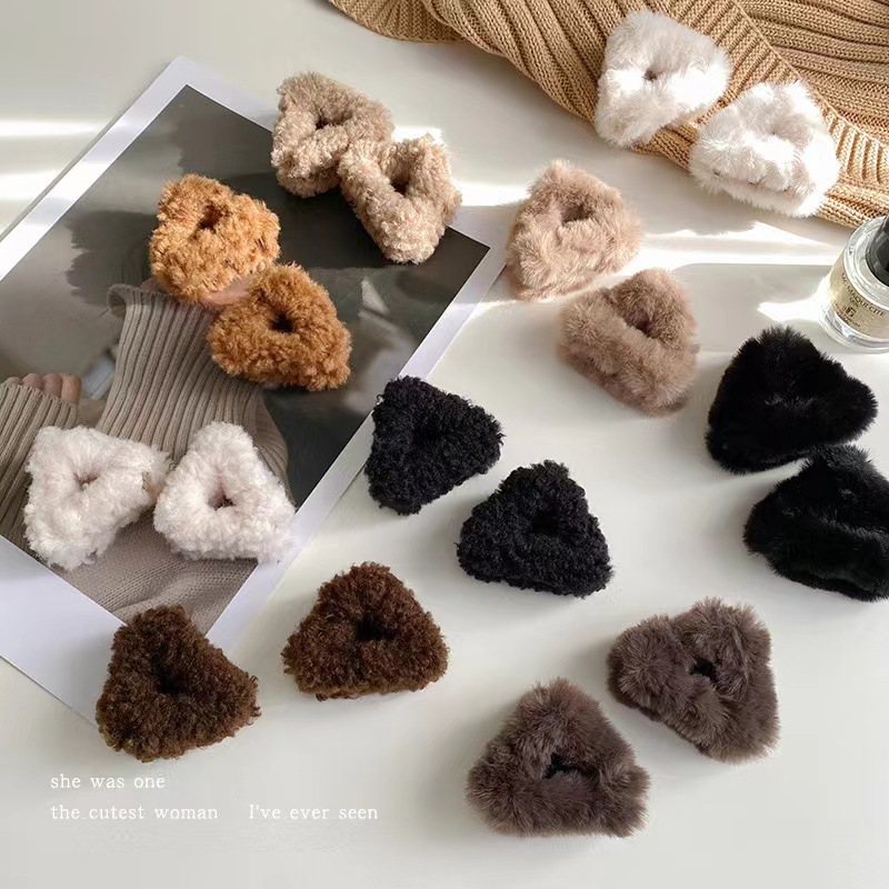 猫耳毛绒发夹前额刘海小号抓夹可爱毛毛发卡头饰女羊羔毛碎发夹子