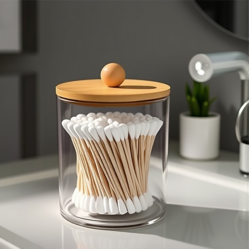 新品透明钻石纹棉签竹盖P式圆形长形组合化妆棉收纳盒