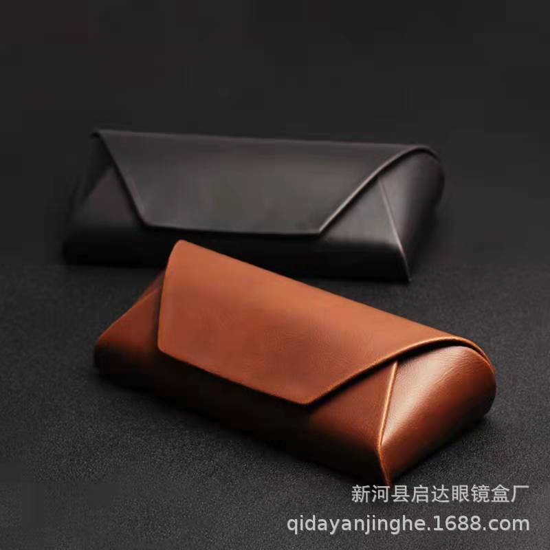 眼镜盒高档手工皮棕色PU皮加大复古文艺抗压近视墨镜太阳眼镜盒