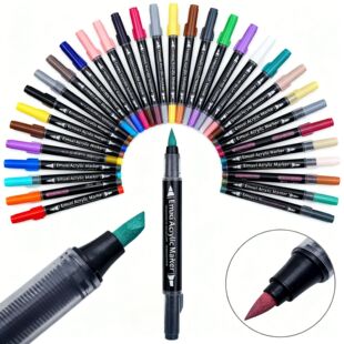 单支补色双头直液式丙烯马克笔60色不透纸不透色美术学生水性彩笔