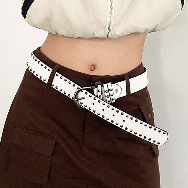 美式嘻哈皮带女宽腰带y2k腰带朋克风柳钉黑色百搭in休闲裤带