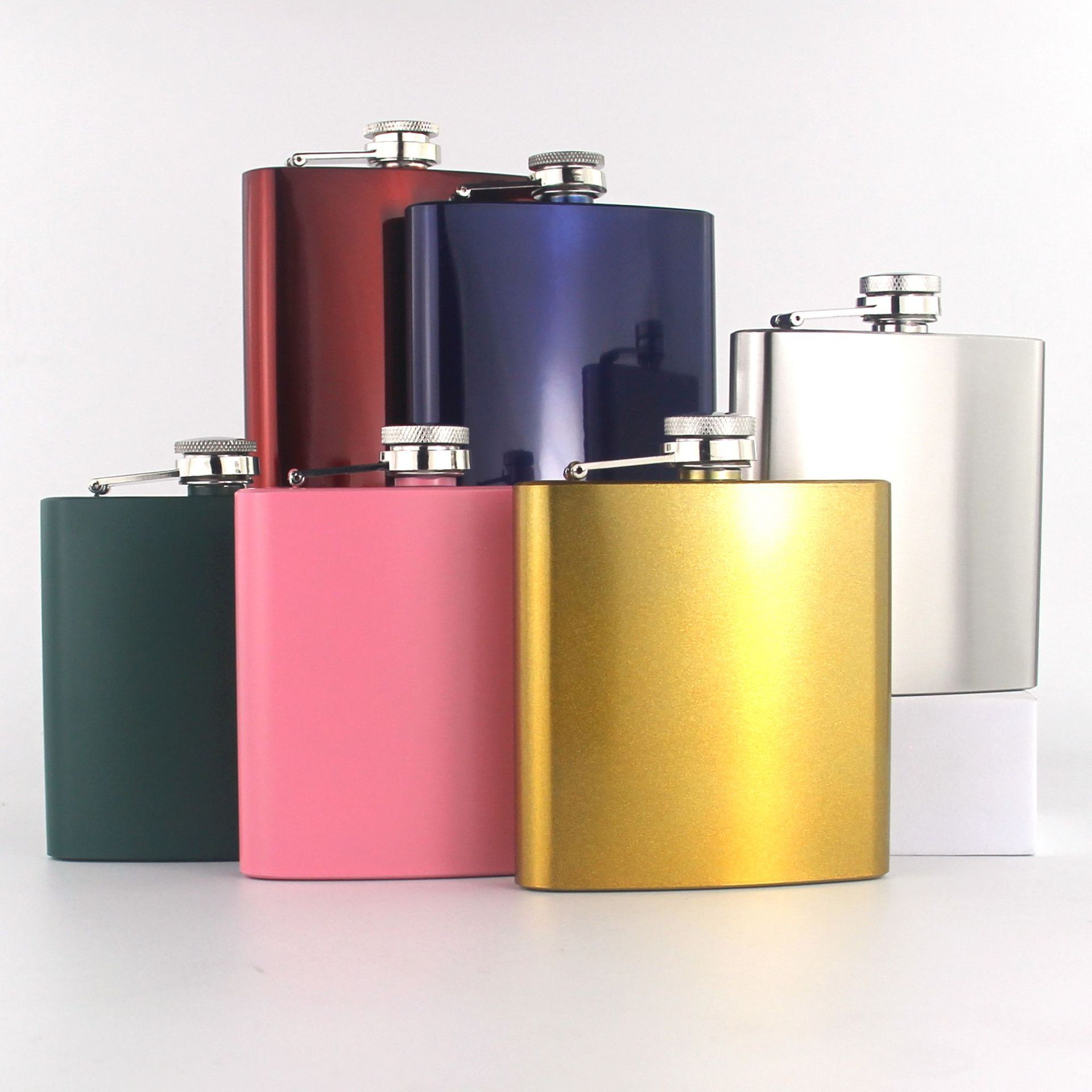 1-18盎司不锈钢酒壶不锈钢随身俄罗斯户外扁金属小酒壶