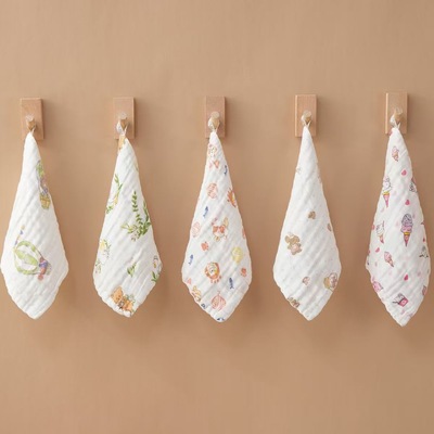 六层纱布方巾婴儿全棉洗脸手帕宝宝口水巾儿童吸水印花小毛巾现货