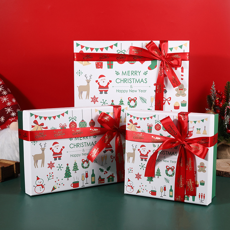 现货红色结圣诞节礼品盒围巾帽子包装盒大号绿色圣诞礼物盒子