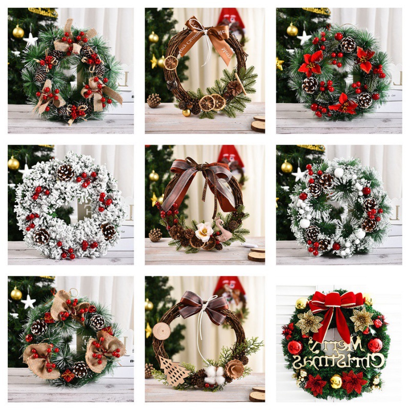2026圣诞装饰品花环花圈橱窗布置门挂滕条场地布置圣诞花环代
