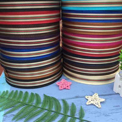 3.8cm条纹间色花带加厚尼龙织带咖啡色绿红色高档箱包肩带DIY辅料