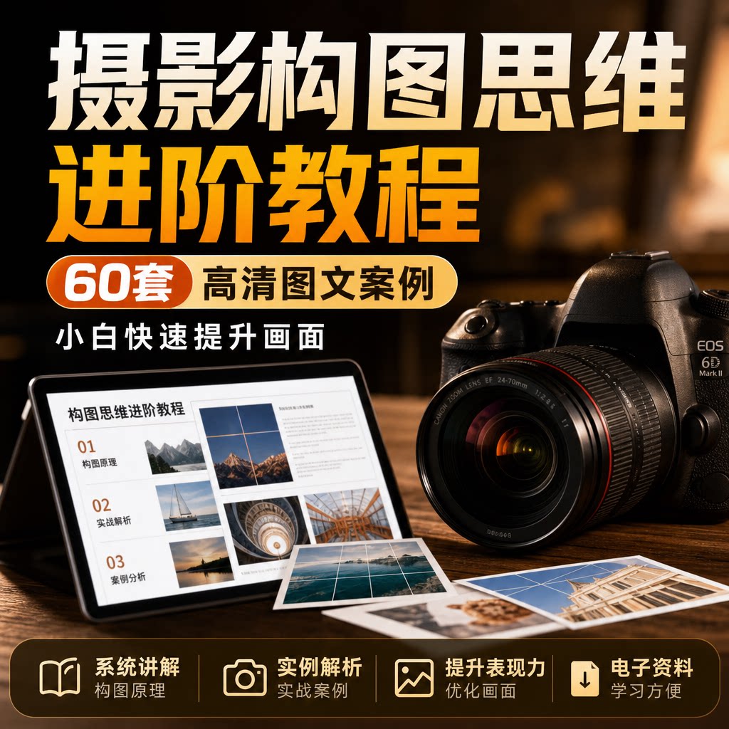 摄影构图思维进阶教程小白入门60套高清图文案例画面提升电子资料
