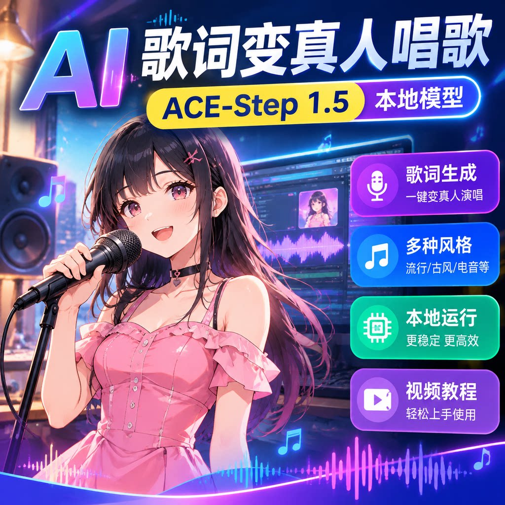 AI音乐生成视频教程ACE-Step 1.5本地模型歌词变真人唱歌软件