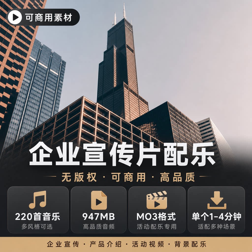 无版权可商用企业宣传片配乐公司产品介绍活动视频背景PR剪辑音乐