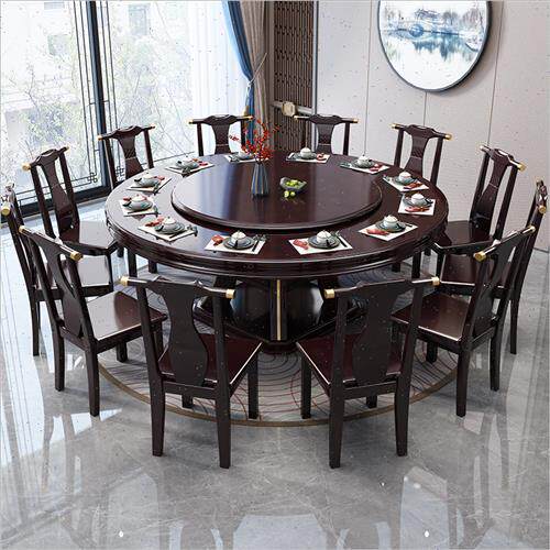 新中式实木餐桌椅组合家用大小圆桌18米圆餐桌10人吃饭桌带转盘