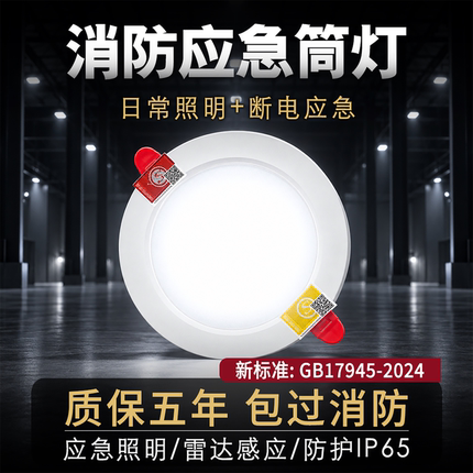 嵌入式消防应急筒灯led人体声控感应3寸4寸6寸吸顶一体化紧急照明
