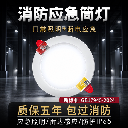 嵌入式消防应急筒灯led人体声控感应3寸4寸6寸吸顶一体化紧急照明