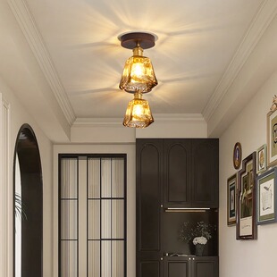 全铜简约过道灯走廊灯实木创意入户玄关门厅灯阳台灯具吸顶灯中古