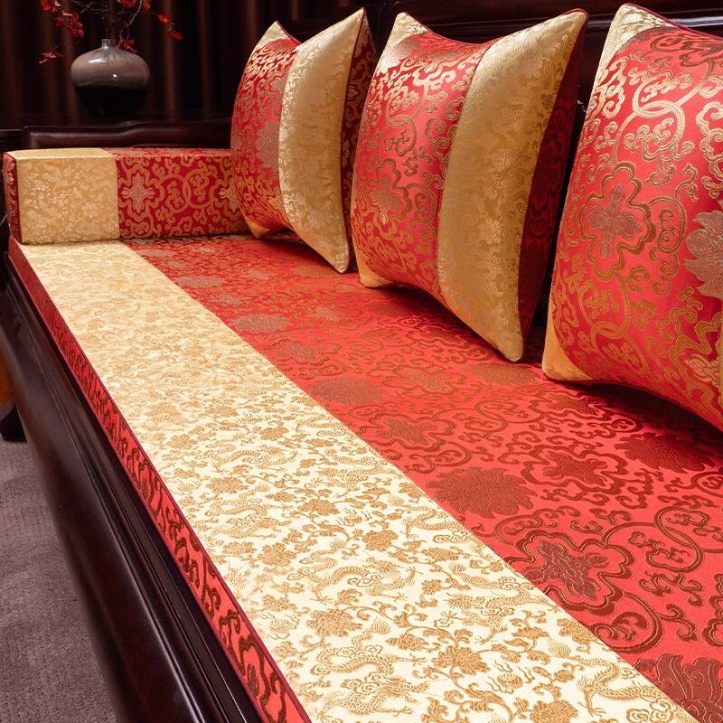 新中式红木沙发坐垫实木家具古典沙发垫罗汉床五件套防滑垫子定制