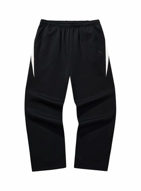 安踏休闲运动长裤男2025冬季新款加绒保暖宽松阔腿直筒裤灰色卫裤