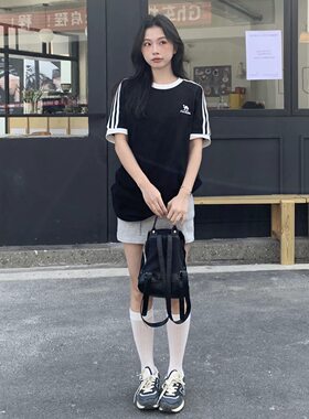 骆驼柔绵T神春夏季棉t恤女短袖圆领情侣复古宽松运动休闲上衣男