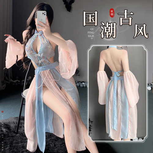 晴木酱~国潮古风性感睡衣火辣纯欲透视古装复古汉服旗袍睡衣睡裙