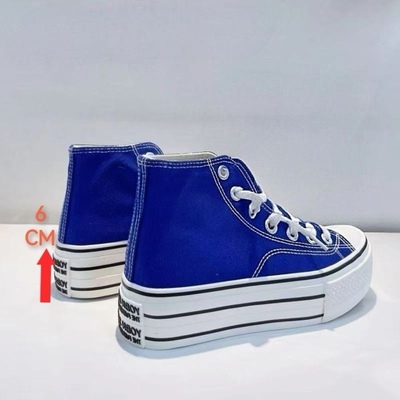 蓝色帆布鞋女春秋2025款红色百搭基础ins潮复古厚底增高中帮板鞋